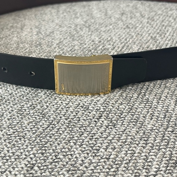 Yves Saint Laurent Black and Gold Leather Belt - Picture 12 of 16